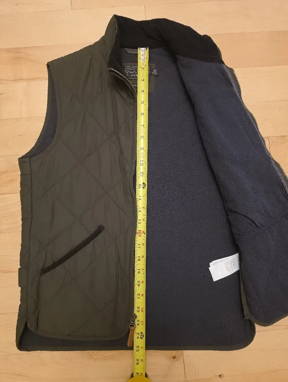 J.Crew Sussex Quilted Vest Dark Olive Corduroy Collar Men's XS